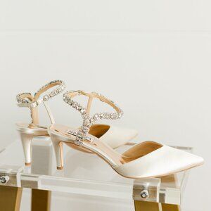 Badgley Mischka x BHLDN Ivory Galaxy pointed toe bridal heels
